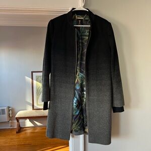 Women's Ted Baker London Black and Gray Ombré Winter Trench Coat | Size 5